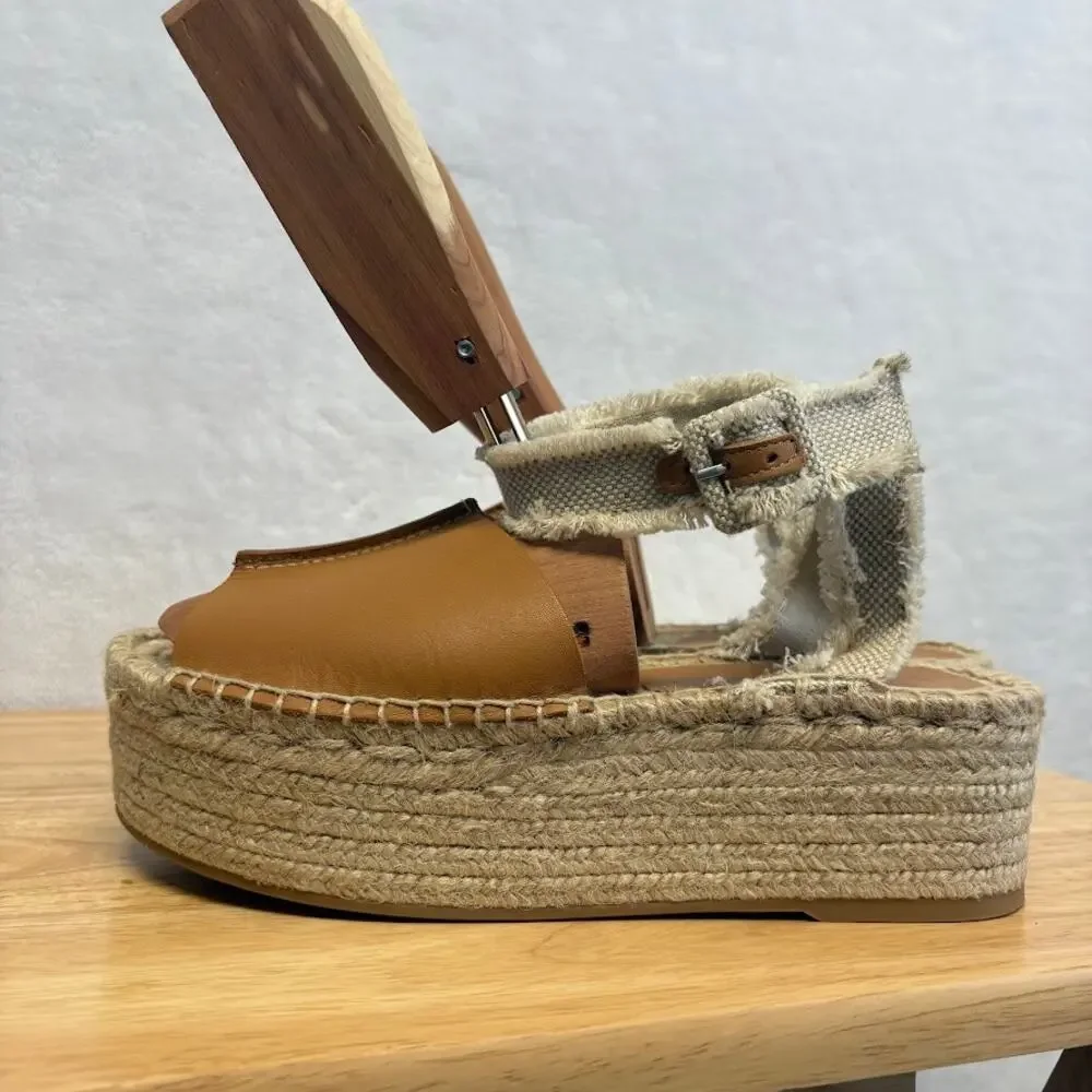 Zara Rope Sandals Platform Espadrille Ankle Buckle Tan Leather Sandal EU 39 US - Picture 5 of 13